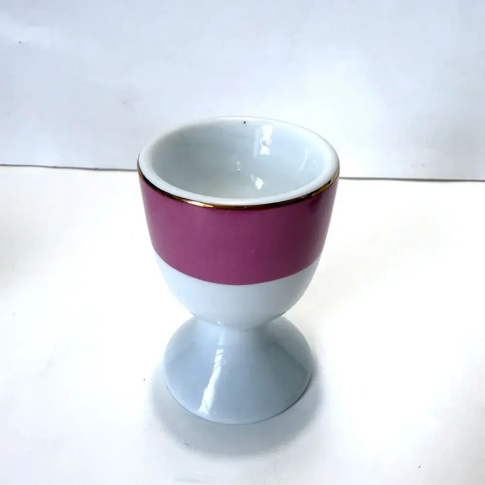 Pottery Barn Egg Cup Set 4 Gold Trim Color Block Porcelain